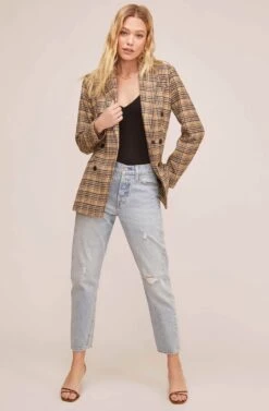 Greta Blazer -Astr The Label Shop ACT15553 HONEY MUSTARD PLAID 1