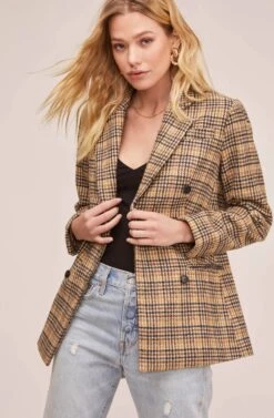 Greta Blazer -Astr The Label Shop ACT15553 HONEY MUSTARD PLAID 3