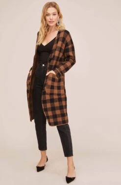 Checkmate Cardigan -Astr The Label Shop ACT15581 COCOA BLACK PLAID 1
