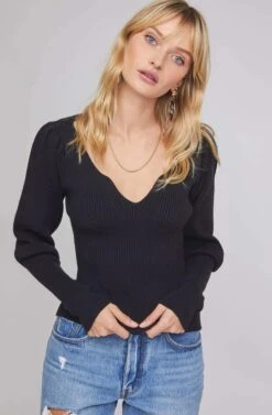Marina Puff Sleeve Sweater 18 Marina Puff Sleeve Sweater -Astr The Label Shop ACT15585 BLACK 2AA