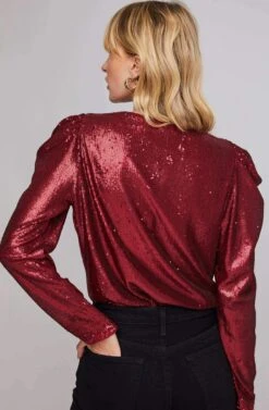 Shimmy Metallic Bodysuit -Astr The Label Shop ACT15596B MARASCHINO RED 4A