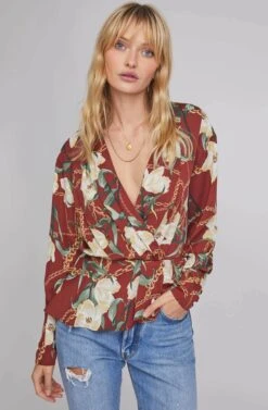 Joni Floral Print Top -Astr The Label Shop ACT15625 WINE CHAIN FLORAL 2A