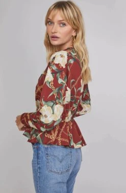 Joni Floral Print Top -Astr The Label Shop ACT15625 WINE CHAIN FLORAL 5A