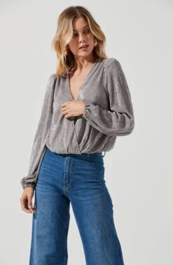 Primadonna Metallic Plisse Top -Astr The Label Shop ACT15649CF PEWTER 1