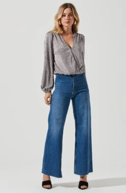 Primadonna Metallic Plisse Top -Astr The Label Shop ACT15649CF PEWTER 3