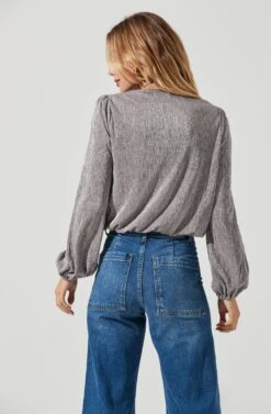 Primadonna Metallic Plisse Top -Astr The Label Shop ACT15649CF PEWTER 5