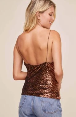 Mai Sequin Cowl Neck Top 10 Mai Sequin Cowl Neck Top -Astr The Label Shop ACT15676 RUST GOLD SEQUINS 4