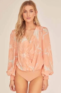 Dixie Floral Sketch Bodysuit -Astr The Label Shop ACT15781 CORAL SKETCH FLORAL 5A