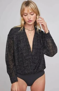 Zena Velvet Bodysuit -Astr The Label Shop ACT15809 BLACK VELVET DOT 5A