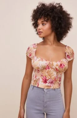 Gigi Smocked Tropical Print Top -Astr The Label Shop ACT15879R004 ROSEOLIVETROPICAL 3