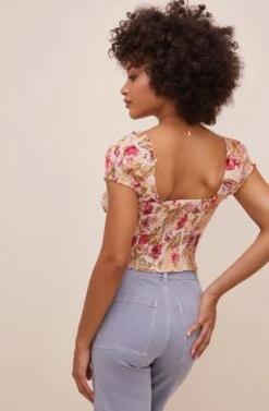 Gigi Smocked Tropical Print Top -Astr The Label Shop ACT15879R004 ROSEOLIVETROPICAL 7