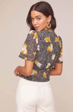 Rosie Floral Crop Top -Astr The Label Shop ACT15910 BLACK MUSTARD FLORAL 4