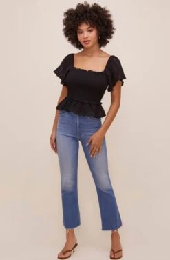 January Flutter Sleeve Top -Astr The Label Shop ACT16012B BLACK 1