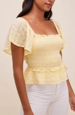 January Flutter Sleeve Top -Astr The Label Shop ACT16012B PASTELYELLOW 4