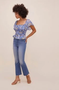 January Floral Smocked Peplum Top -Astr The Label Shop ACT16012SF NAVYBLUEFLORAL 2