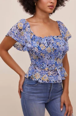 January Floral Smocked Peplum Top -Astr The Label Shop ACT16012SF NAVYBLUEFLORAL 4
