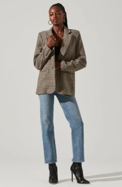 Harlow Plaid Blazer 9 Harlow Plaid Blazer -Astr The Label Shop ACT16133W BROWN GREENPLAID 1