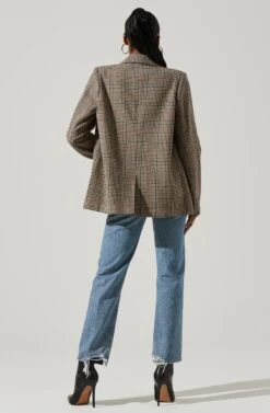 Harlow Plaid Blazer 10 Harlow Plaid Blazer -Astr The Label Shop ACT16133W BROWN GREENPLAID 5