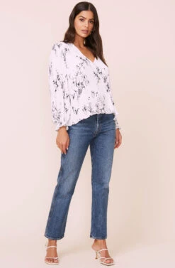 Plisse Long Sleeve Top -Astr The Label Shop ACT16226B BLACKCREAMFLORAL 3