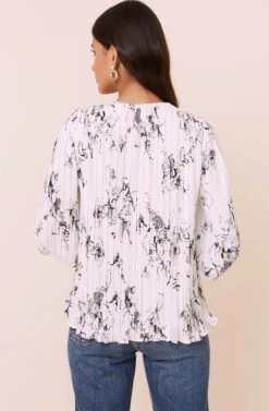 Plisse Long Sleeve Top -Astr The Label Shop ACT16226B BLACKCREAMFLORAL 4