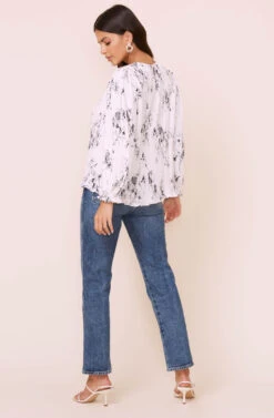 Plisse Long Sleeve Top -Astr The Label Shop ACT16226B BLACKCREAMFLORAL 5