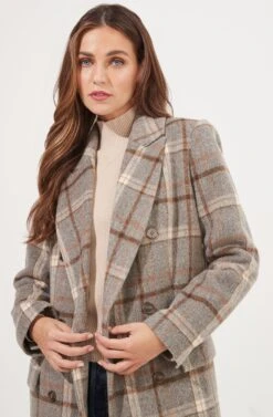 Raquel Plaid Double Breasted Coat -Astr The Label Shop ACT16283B GREY BROWNPLAID 3