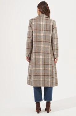 Raquel Plaid Double Breasted Coat -Astr The Label Shop ACT16283B GREY BROWNPLAID 4