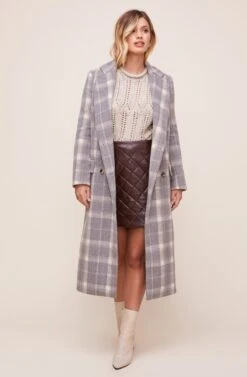 Raquel Plaid Coat -Astr The Label Shop ACT16283 BLUE GRAY MULTI PLAID 1