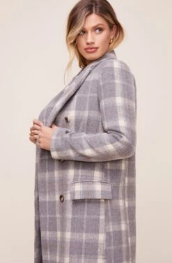 Raquel Plaid Coat -Astr The Label Shop ACT16283 BLUE GRAY MULTI PLAID 2