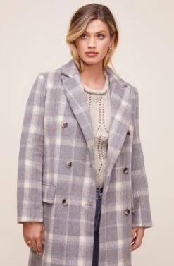 Raquel Plaid Coat -Astr The Label Shop ACT16283 BLUE GRAY MULTI PLAID 6