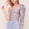 Isolde One Shoulder Sequin Bodysuit -Astr The Label Shop ACT16445SQ PINK BLUEMULTI 2