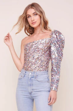 Isolde One Shoulder Sequin Bodysuit