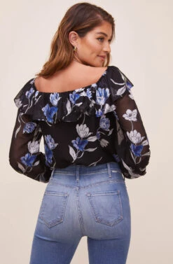 Persephone Floral Ruffle Bodysuit -Astr The Label Shop ACT16447BS BLACKCOBALTFLORAL 5