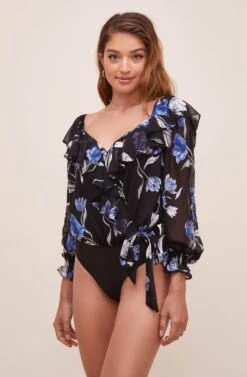 Persephone Floral Ruffle Bodysuit -Astr The Label Shop ACT16447BS BLACKCOBALTFLORAL 6