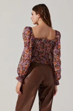 Tonina Floral Square Neck Puff Sleeve Top 13 Tonina Floral Square Neck Puff Sleeve Top -Astr The Label Shop ACT16469C ORANGEPURPLEFLORAL 2