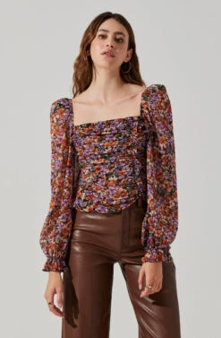 Tonina Floral Square Neck Puff Sleeve Top 10 Tonina Floral Square Neck Puff Sleeve Top -Astr The Label Shop ACT16469C ORANGEPURPLEFLORAL 6