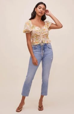 Jayla Floral Puff Sleeve Top -Astr The Label Shop ACT16472 OFFWHITEORANGEFLORAL 1