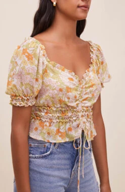 Jayla Floral Puff Sleeve Top -Astr The Label Shop ACT16472 OFFWHITEORANGEFLORAL 4