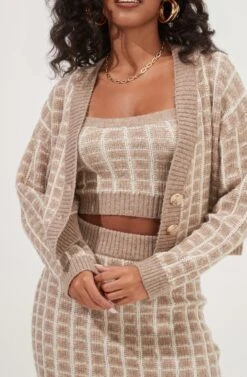 Briarwood Checkered Cardigan -Astr The Label Shop ACT16521B TAUPE WHITECHECK 2