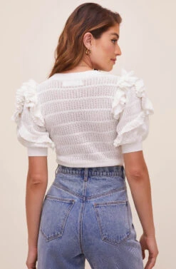 Sonora Pointelle Puff Sleeve Sweater -Astr The Label Shop ACT16540 WHITE 5