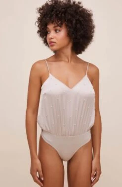 Tiffany Pearl Embellished Bodysuit -Astr The Label Shop ACT16566 STONE 7