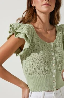Myla Ruffle Sleeve Cardigan -Astr The Label Shop ACT16583 LAURELGREEN 3