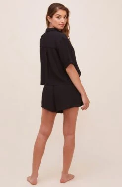 Chrysanthe Short Sleeve Button Up Top 22 Chrysanthe Short Sleeve Button Up Top -Astr The Label Shop ACT16584 BLACK 5