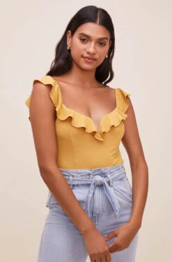 Lala Ruffle Bodysuit -Astr The Label Shop ACT16596 DIJONMUSTARD 3