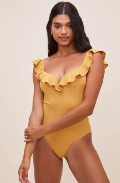 Lala Ruffle Bodysuit -Astr The Label Shop ACT16596 DIJONMUSTARD 7