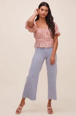 Theron Bubble Sleeve Top -Astr The Label Shop ACT16614 PINK TAUPEMULTI 1