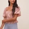 Theron Bubble Sleeve Top 2 Theron Bubble Sleeve Top -Astr The Label Shop ACT16614 PINK TAUPEMULTI 2