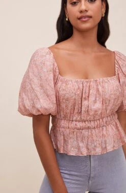 Theron Bubble Sleeve Top -Astr The Label Shop ACT16614 PINK TAUPEMULTI 4