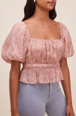 Theron Bubble Sleeve Top -Astr The Label Shop ACT16614 PINK TAUPEMULTI 5