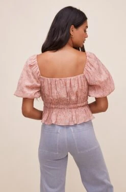 Theron Bubble Sleeve Top -Astr The Label Shop ACT16614 PINK TAUPEMULTI 7